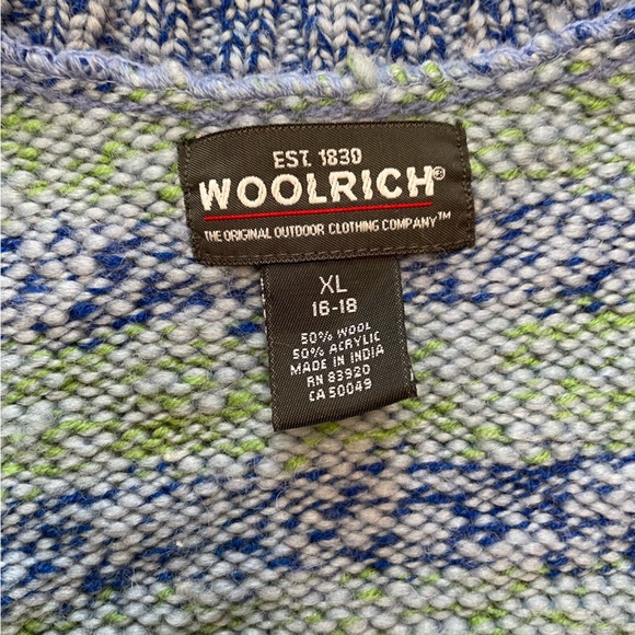 Woolrich Wool Blend Zip Up Cardigan Sweater Blue Green Pink Size M/L Jacket - Picture 5 of 9